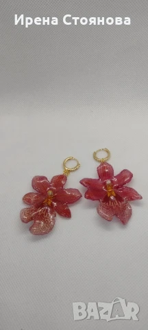 Обеци с естествен цвят на мини орхидея Miltonia. Цветче с размери 5/4,5 см. , снимка 14 - Обеци - 51090714