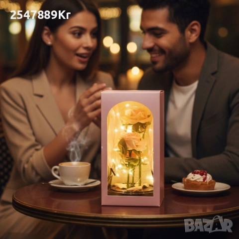 Декоративни рози в прозрачен купол и елегантна опаковка, снимка 3 - Романтични подаръци - 53078878