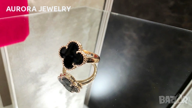 Van Cleef & Arpels VCA Rose Gold Black Onyx Vintage Alhambra Дамски Пръстен, снимка 3 - Пръстени - 54133554