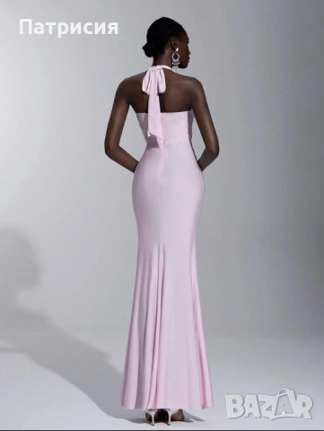 Чисто нова Елегантна, официална, дълга розова рокля с цепка, размер L  Л, еластан, за бал или сватба, снимка 6 - Рокли - 54220377