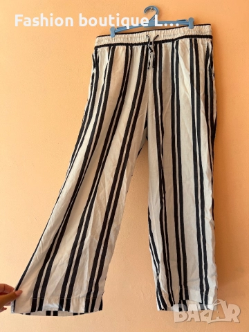 H&M Бял панталон на райе с ластик в кръста с връзки и странични джобове 38 размер 🤍, снимка 5 - Панталони - 51758874