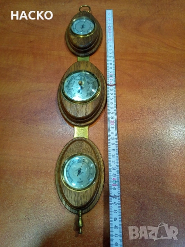 Метеорологична Станция,Термометър,Барометър,Влагомер,Махагонова Поставка Внос от Нидерландия , снимка 9 - Други - 53274598