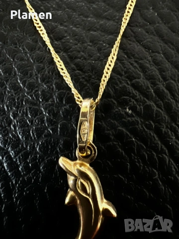 НОВО ЗЛАТНО КОЛИЕ С ВИСУЛКА ДЕЛФИН 585/1000 2.06 ГРАМА, снимка 5 - Колиета, медальони, синджири - 53460006