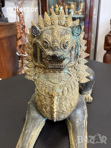 Бронзова фигура на императорски лъв Сингха №7874, снимка 3 - Антикварни и старинни предмети - 53495226