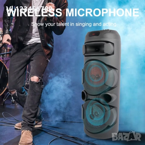 Мощна акумулаторна караоке тонколна 2х8";FM, Bt/USB/TF/AUX  ZQS-2801 , снимка 4 - Аудиосистеми - 54151004