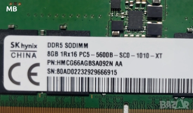 DDR5 SODIMM 8GB PC5-5600B памет за лаптоп, снимка 2 - RAM памет - 53012484