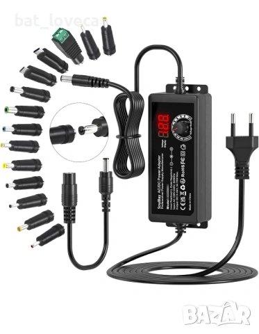 Универсално AC / DC адаптер зарядно устройство с 14 щепсела за свързване, 3V - 24V регулируеми, 3A 7