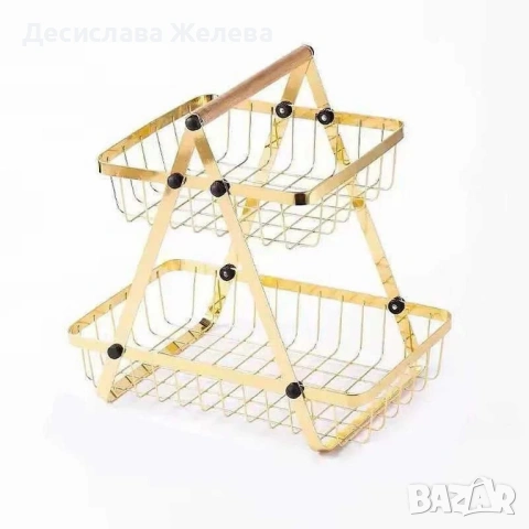 Двуетажна метална поставка за плодове Cheffinger – златист дизайн, компактна и стабилна, снимка 2 - Други - 53397663
