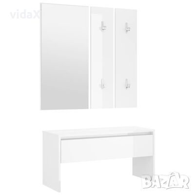 vidaXL Комплект мебели за антре, бял гланц, инженерно дърво(SKU:808789