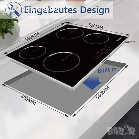  Cooksir CSC-D46001-BB – Стъклокерамичен плот за вграждане с 4 зони, 9 нива на мощност, снимка 3 - Печки, фурни - 52703927