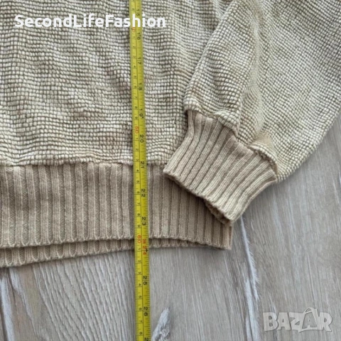 Винтидж дамски пуловер Grapevines, размер L, V-образно деколте, бежов, снимка 3 - Блузи с дълъг ръкав и пуловери - 53159833