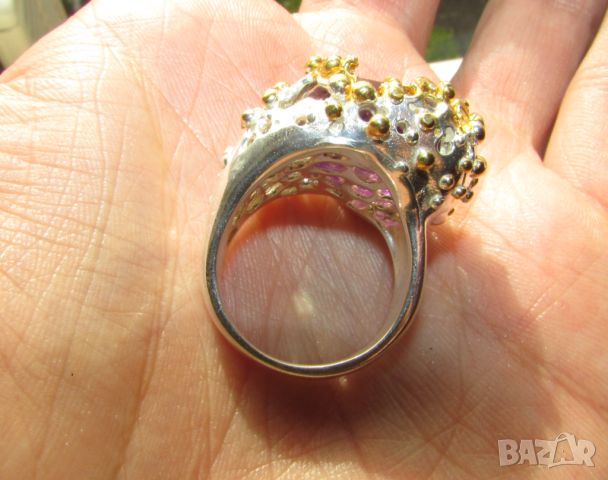 925 сребърен пръстен с груб аметист 14x13мм, общо тегло 19гр., снимка 4 - Пръстени - 46295748