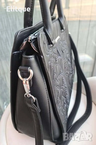 Елегантна дамска чанта с флорален релеф, снимка 8 - Чанти - 52787299