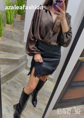 Дамски сет боди с кожена пола, снимка 3 - Комплекти - 52864239