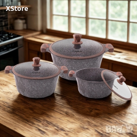 Lexical – PEARL SERIES Гранитен комплект касероли за професионално и домашно готвене, снимка 3 - Съдове за готвене - 52507375