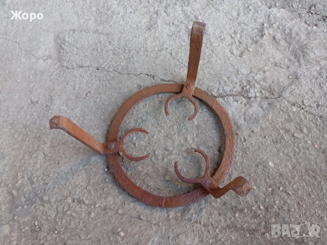 Стар кован сажек, ковано желязо, примитив пиростия за меден съд, снимка 5 - Антикварни и старинни предмети - 52432294