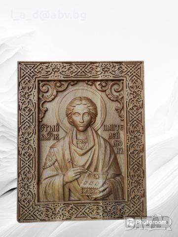 Дърворезбована икона на Св. Пантелеймон, снимка 2 - Дърводелски услуги - 46405639