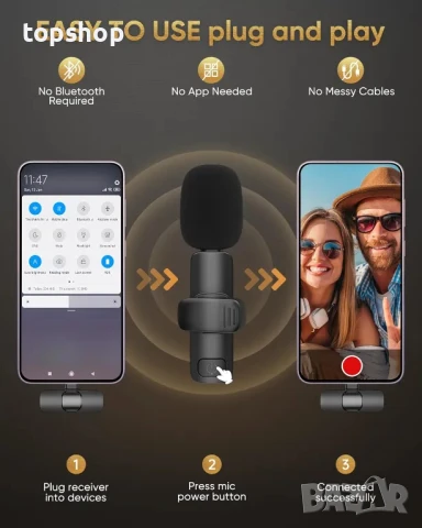 НОВИ, ТЕСТВАНИ безжични петлични микрофони, съвместим с iPhone/iPad/телефон с Android/лаптоп, IUMAKE, снимка 2 - Микрофони - 50525239