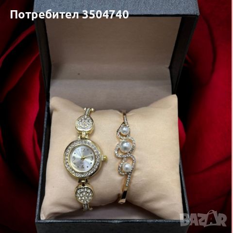 Дамски комплект от стилен часовник с цирконии и два броя гривни , снимка 4 - Гривни - 45093883