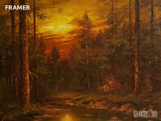Питър Тенсли Peter Tensley (американец) „Горско езеро“ Голяма маслена картина върху платно, снимка 3 - Картини - 45636775