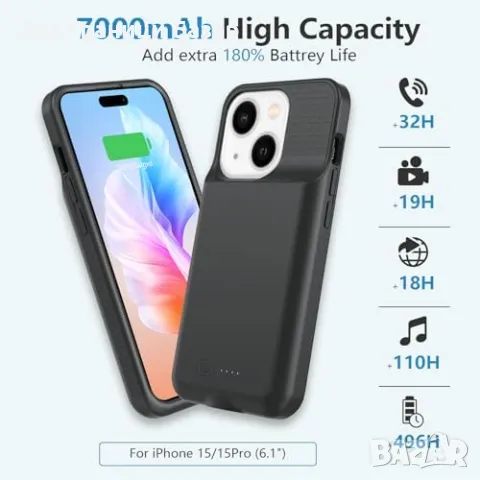 Нов iPhone 15 Pro 7000mAh Батериен Калъф 15W Бързо Зареждане Айфон кейс, снимка 7 - Калъфи, кейсове - 48783491