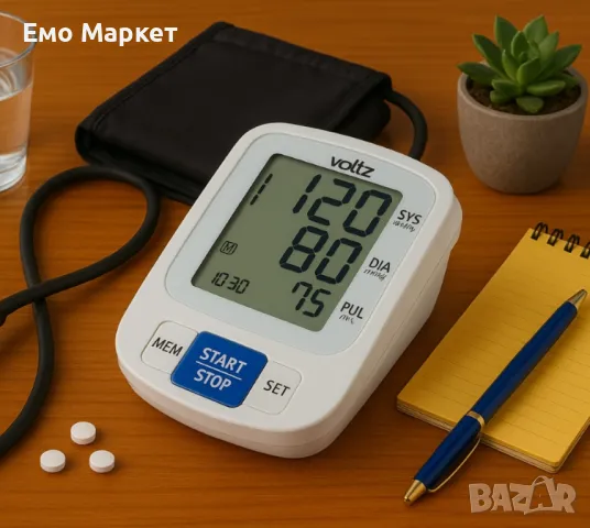 Апарат за кръвно налягане Voltz, Маншет, 2х90 позиции памет, LCD дисплей, Бял, снимка 5 - Други - 50011064