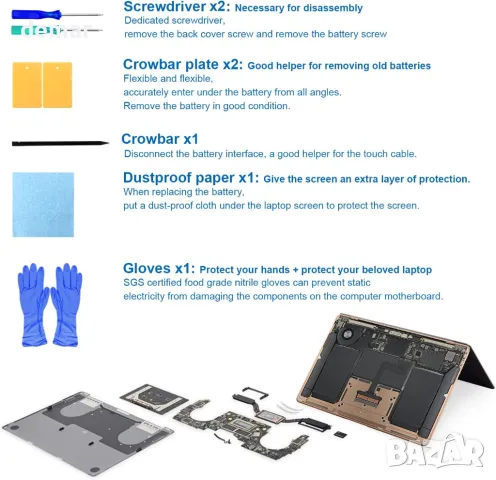 SNSYIY A1965 Батерия за MacBook Air 13 инча Retina A1932 (2018-2019) A2179 2020 (EMC 3184 3302), снимка 5 - Батерии за лаптопи - 47151725