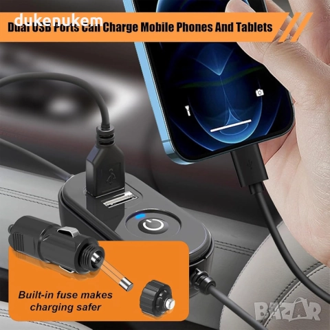 Двоен вентилатор за автомобил 12V/24V – USB & запалка, 360° ротация, 3 скорости, за задната седалка, снимка 4 - Аксесоари и консумативи - 52478186