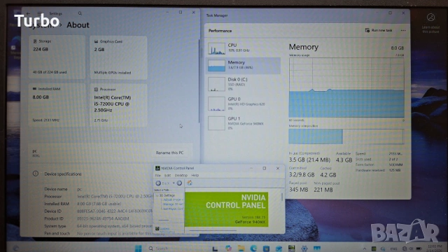15.6' FullHD Lenovo 320 Core i5-7200U/NVIDIA GeForce 940MX 2GB/8GB/256GB SSD/Бат.4ч, снимка 7 - Лаптопи за работа - 54059774