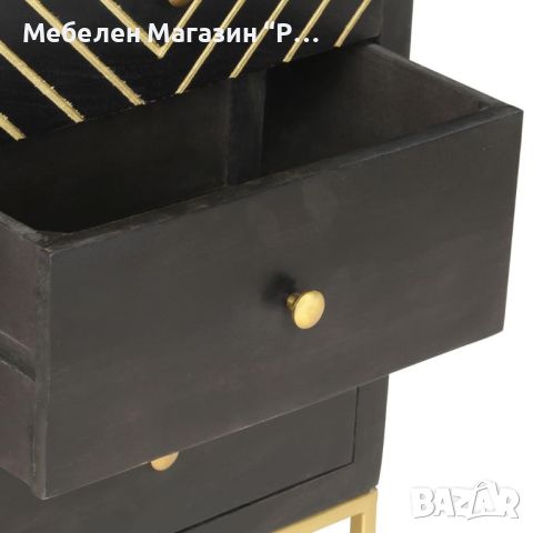 Шкаф с чекмеджета, черно и златисто, 45x30x105 см, манго масив, снимка 5 - Шкафове - 45751366