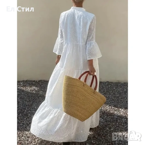 Дълга рокля от английска дантела с дълъг ръкав, снимка 3 - Рокли - 53915532