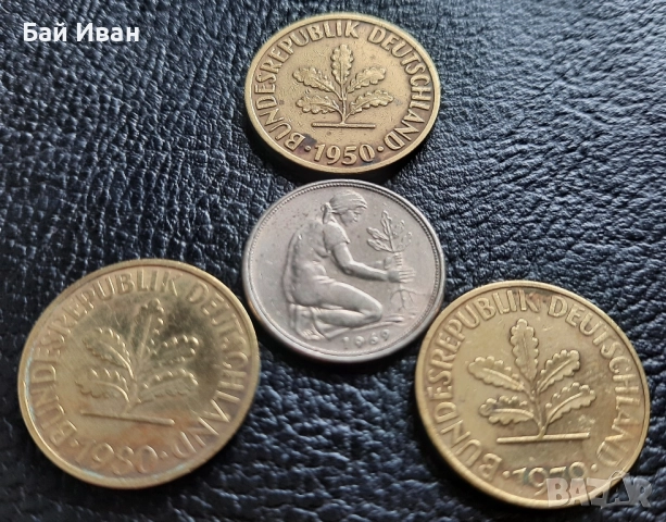 Стара монета 50 пфенига 1969 г. и 10 пфенига 1950 , 1979 и 1980 г.- Германия - топ цена !, снимка 6 - Нумизматика и бонистика - 42402355