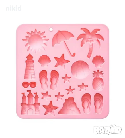 Лято Слънце плаж море джапанки чадър палма замък звезди силиконов молд форма фондан шоколад гипс, снимка 2 - Форми - 51380153