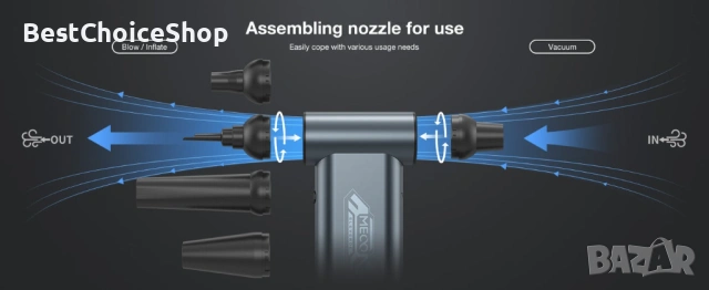 MECO ELEVERDE Мини електрическа духалка / прахосмукачка 4-скорости 180,000 RPM, снимка 10 - Прахосмукачки - 53169613