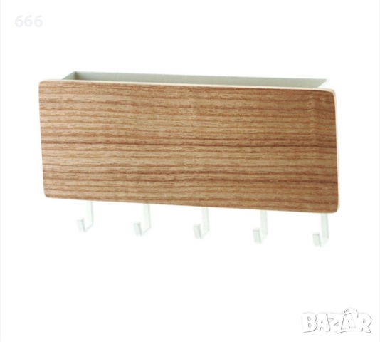 Ключодържател за стена, 5 куки, Естествено дърво, 18x2,6x9,6 см, снимка 4 - Други стоки за дома - 52579378