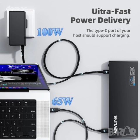 Универсална докинг станция Displaylink WAVLINK USB C с 2x HDMI и DP, снимка 6 - Кабели и адаптери - 52410438
