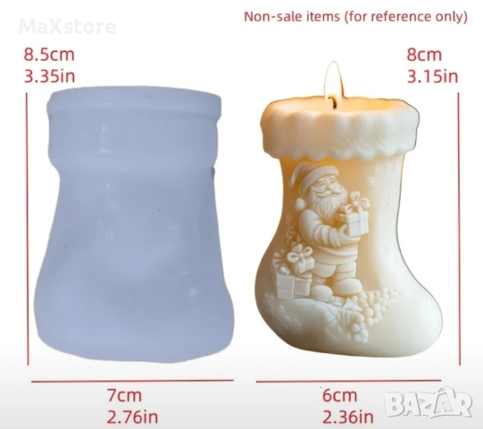 3D Коледен ботуш с дядо Коледа Силиконов молд за свещи гипс сапун смола , снимка 4 - Форми - 52005435