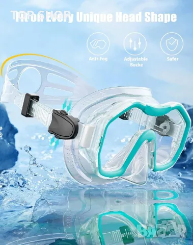 Lealinga Комплект 2 броя маска и шнорхел за гмуркане, плуване, синьо, зелено, снимка 5 - Водни спортове - 49965399