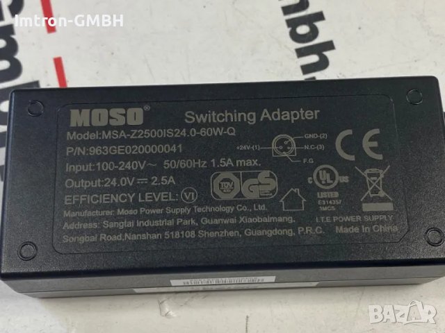 Оригинален  AC адаптер 24V 2.5A 60W 3PIN MOSO MSA-Z2500IS24.0-60W-Q , снимка 3 - Друга електроника - 46818690