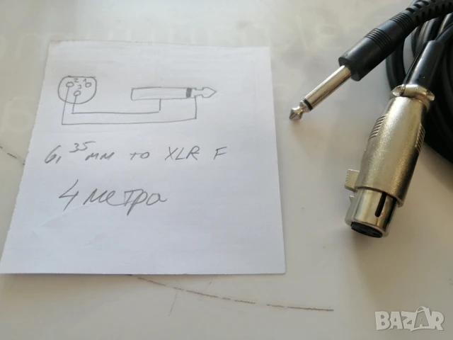 Аудиокабел 4 метра 6,35мм към XLR F, снимка 2 - Друга електроника - 50593269