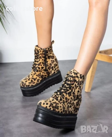 Боти на платформа - леопардов принт (кафяво с черно) - BML88 , снимка 2 - Дамски боти - 51237106