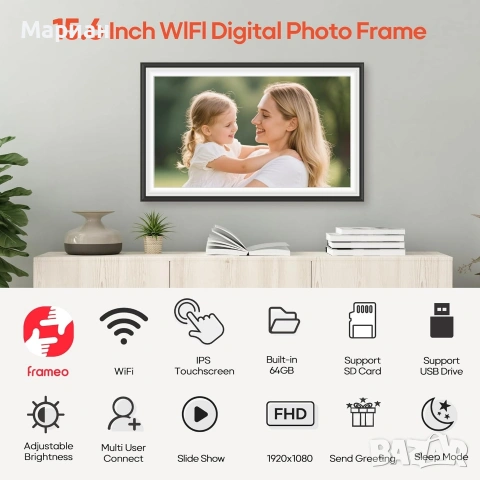 Цифрова фоторамка , 15,6 инча, сензорен IPS, FHD, Тъч, снимка 3 - Друга електроника - 53851125
