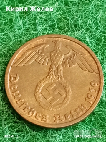 Две монети 1 райхсфенинг 1939г. Трети Райх Германия с свастика 53326, снимка 6 - Нумизматика и бонистика - 53147250