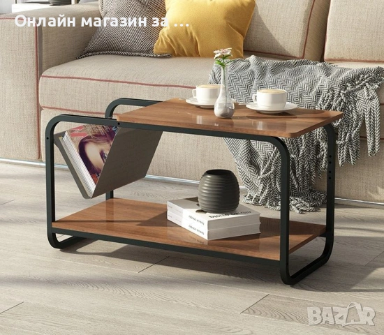 Холна маса с поставка за списания, Modernhome, 2 Mdf нива, метална конструкция, лофт стил