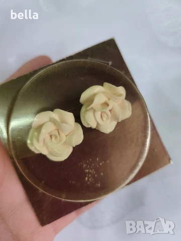 Ретро порцеланови обеци на клипс Рози- Видинска порцеланова фабрика Бонония, снимка 6 - Антикварни и старинни предмети - 53654098