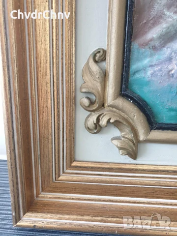 91х64см-8кг/стара голяма маслена картина-пано от гипс/голи деца/Рококо/дървена рамка, снимка 9 - Картини - 51357831