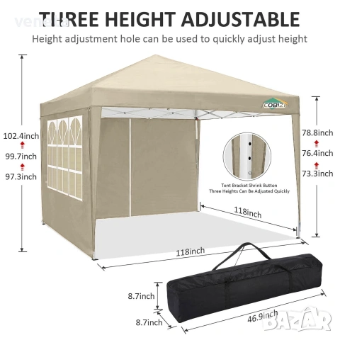 COBIZI Canopy 10x10 Pop Up Canopy Водоустойчива Tent Изскачаща палатка с прави крака, снимка 5 - Палатки - 53249382