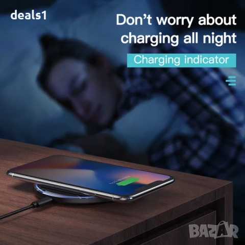 15W Безжично Зарядно Бързозареждаща подложка за iPhone Samsung Google, снимка 7 - Безжични зарядни - 50535002