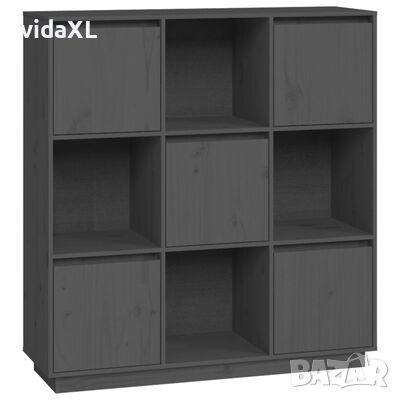 vidaXL Висок шкаф, сив, 110,5x35x117 см, борово дърво масив)SKU:814371
