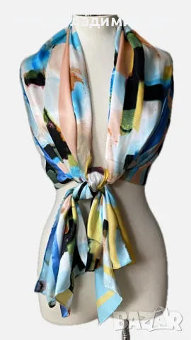 Голям, цветен шал от 100 % коприна, снимка 5 - Шалове - 49735155